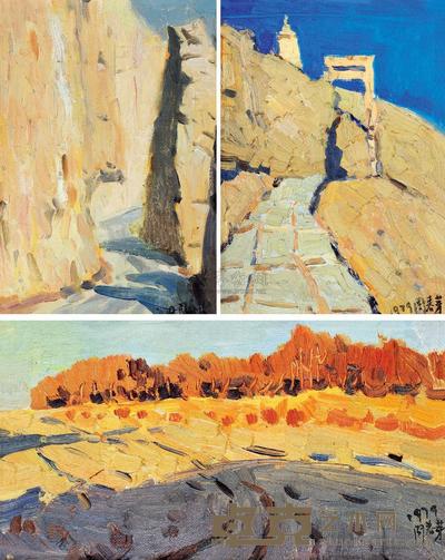 周春芽 1979年作 敦煌风景 （三幅） 19×27cm；19×17cm；15×26.5cm