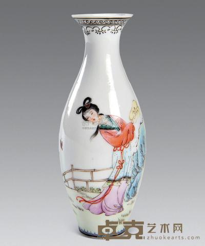 民国 粉彩人物花卉纹薄胎瓷瓶 高10.5cm