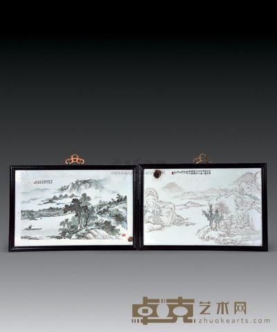 民国 余少卿款春溪放牧图瓷板 28×41.5cm