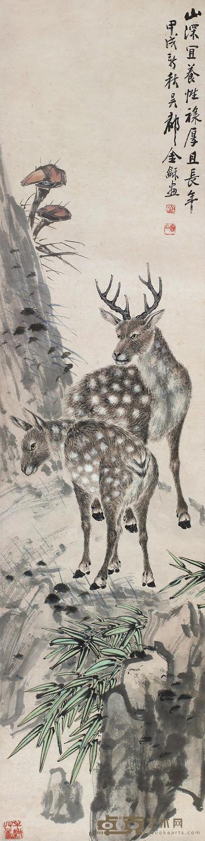 金和 双鹿 立轴 129×31cm