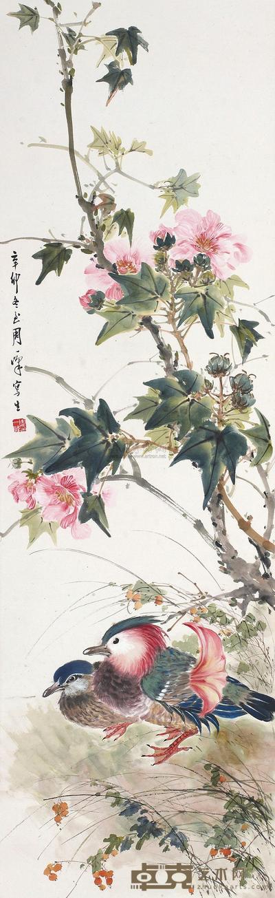 周一峰 秋江双艳 立轴 113×34cm