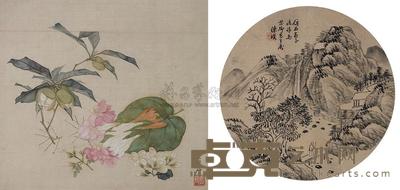 陈璞 居廉 花卉 山水 镜片 （二开） 直径26cm；28×30cm