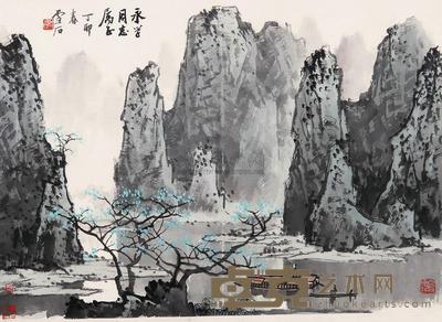 白雪石 1987年作 漓江山水 镜框 49.5×69cm