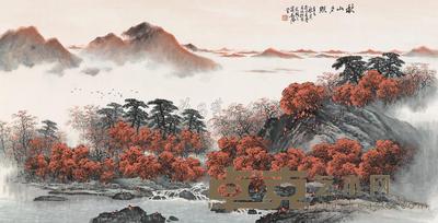 卢星堂 2001年作 秋山夕照 镜心 68×136cm