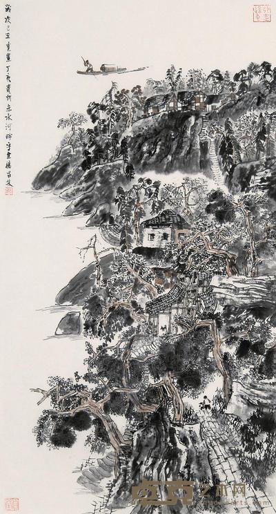 何昌林 2009年作 赤水河写生 镜框 88.5×47cm