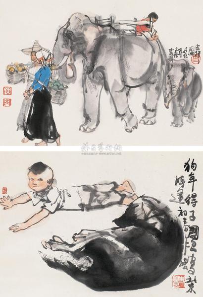 史国良 吉祥图 （二帧） 立轴