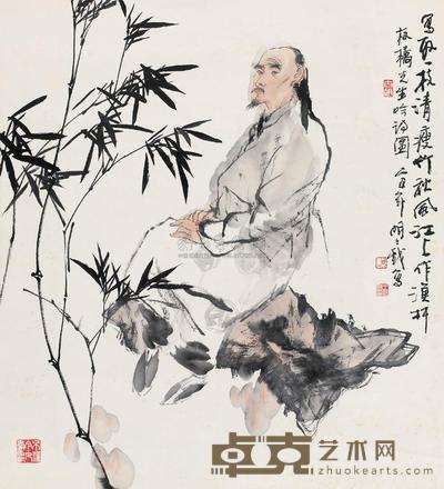 王明明 1985年作 板桥先生吟诗图 立轴 84×76cm