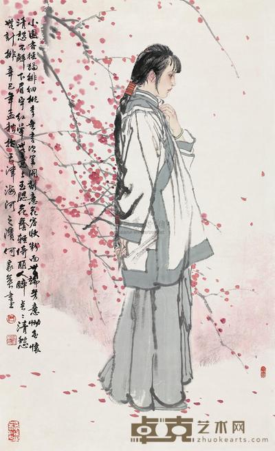 何家英 2001年作 落花人独立 镜心 93×56cm