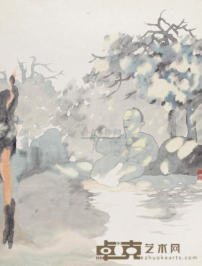 田黎明 高仕赏莲图 镜心 45×34cm