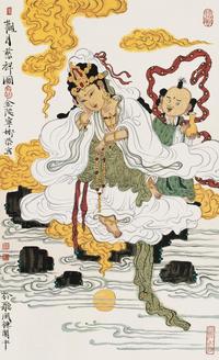 胡宁娜 观月慈祥图 镜心