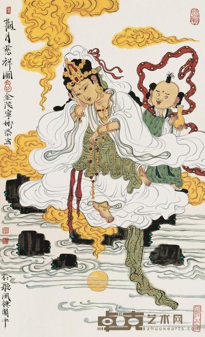 胡宁娜 观月慈祥图 镜心 75.5×46cm