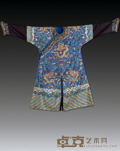 19世纪 蓝地龙袍 高134cm