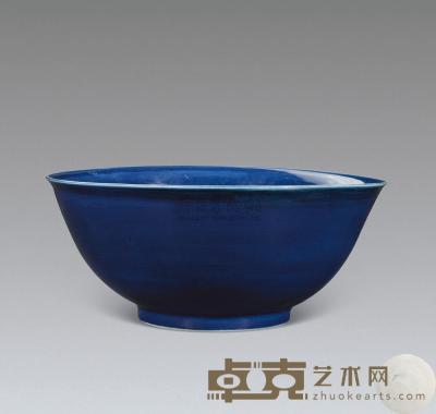 明万历 霁蓝釉暗刻大供碗 直径30cm；高13cm