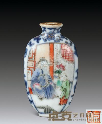 清嘉庆 粉彩开光人物鼻烟壶 高6.5cm