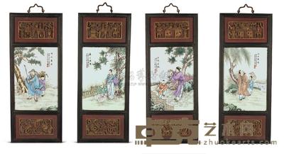 民国 王琦绘粉彩人物挂屏 （四条） 高73cm；宽29cm