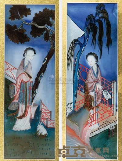 清 玻璃画仕女像 高30.5cm；宽9.5cm