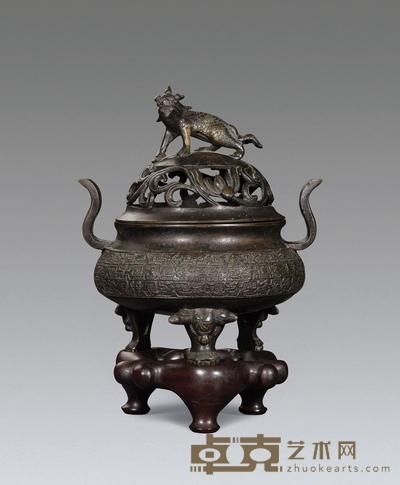清 兽钮双耳铜香炉 高20cm