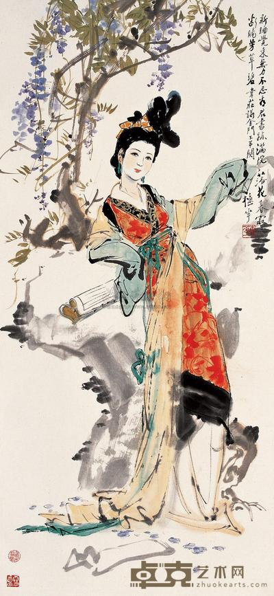 颜梅华 韦庄词意 立轴 97×44.5cm