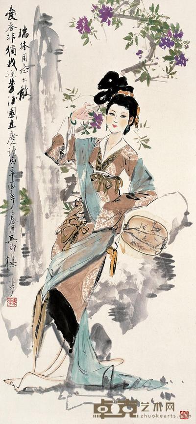 颜梅华  1981年作 唐人诗意 立轴 96×44cm