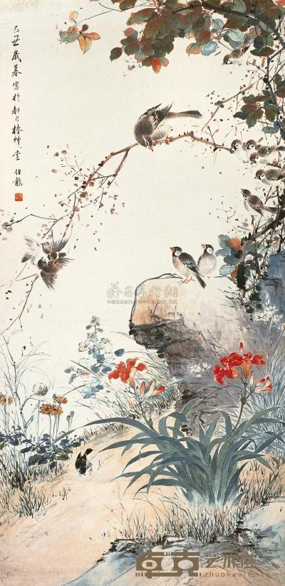 颜伯龙  1985年作 花鸟 立轴 138×67.5cm