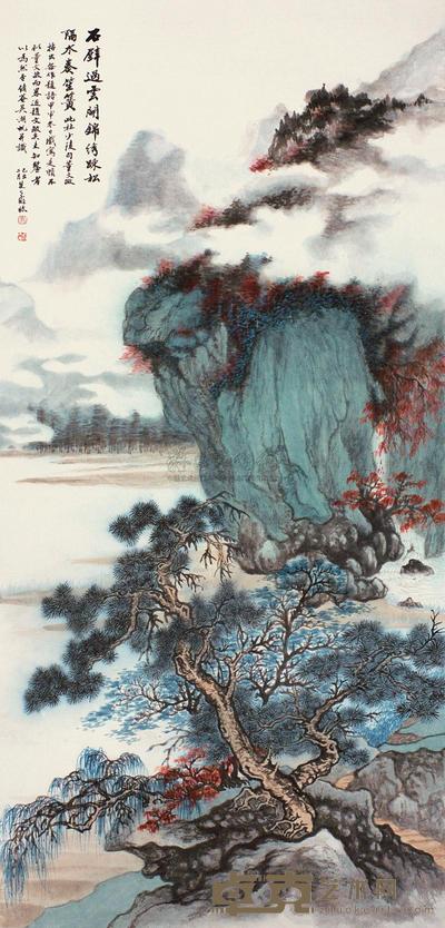朱大霖 1985年作 石壁过云开锦绣 立轴 96.5×46.5cm