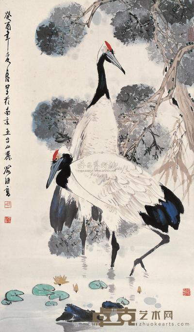 喻继高 1993年作 松龄鹤寿 镜心 95×55cm