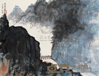 刘开渠 1985年作 山水 立轴 26×34cm