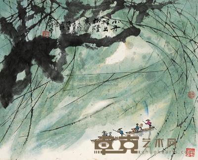 秦岭云 1982年作 小舟撑出柳荫来 镜心 41.5×50.5cm
