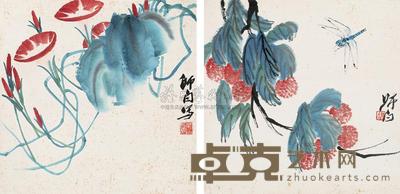 娄师白  花卉草虫 （两帧） 镜心 33×33cm×2