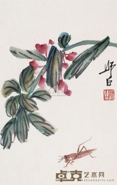 娄师白  海棠蚂蚱 镜心 40.5×27.5cm