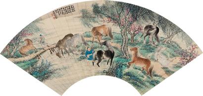 殷梓湘  1946年作 洗马图 镜心