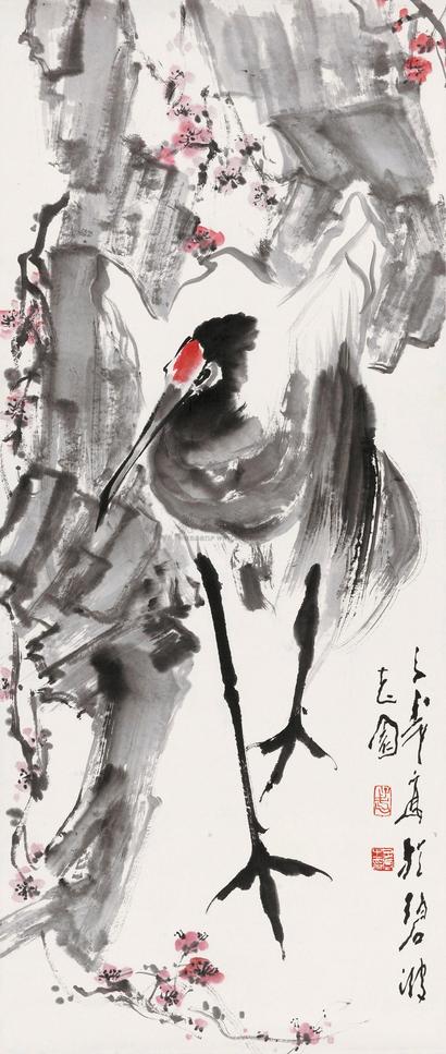 王子武 梅鹤 立轴