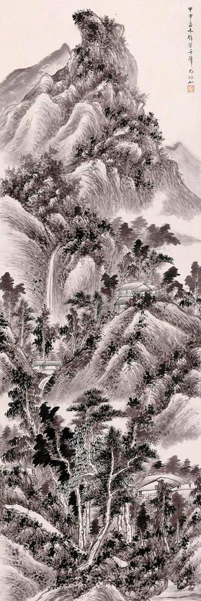 尤小云 1944年作 仿半千笔山水 立轴
