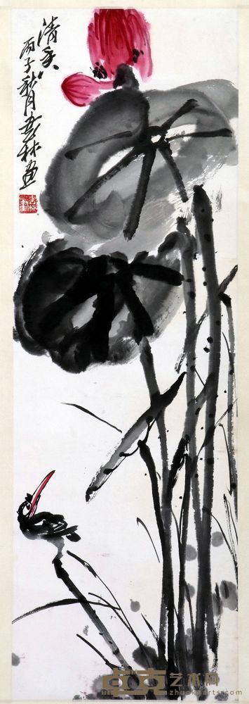 荷花立轴 102×33