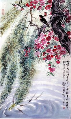 花鸟立轴