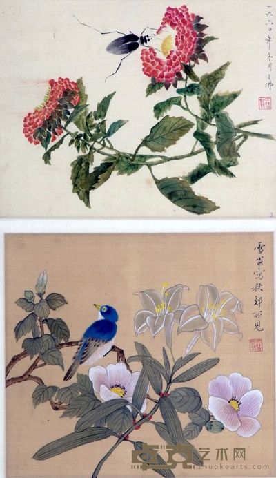 花鸟双挖立轴 124×31