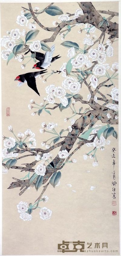 花鸟立轴 108×50