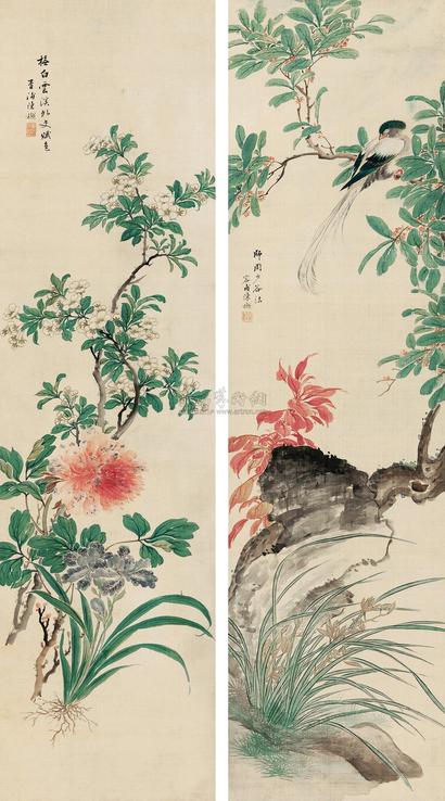 陈樾 花鸟 对屏