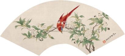 缪嘉惠 桃花翠鸟 镜心