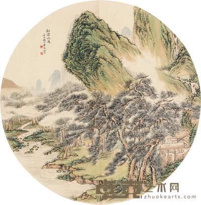 吴杏芬 辛巳（1881）年作 松阴谈道 镜框 直径25cm