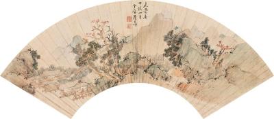 翟大坤 庚申（1800）年作 烟山人家 扇面