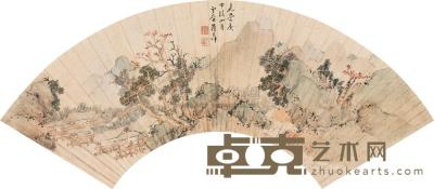 翟大坤 庚申（1800）年作 烟山人家 扇面 17×54cm