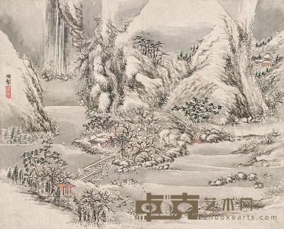 嵇璜 溪山雪霁 镜片 25×30cm