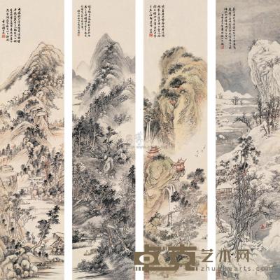陶绍源 乙丑（1865）年作 四景山水 （四幅） 屏轴 135×30cm×4