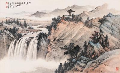 黄君璧 癸丑（1973）年作 云岩飞瀑 镜框