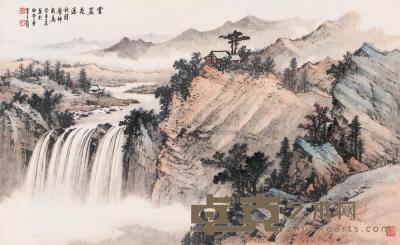 黄君璧 癸丑（1973）年作 云岩飞瀑 镜框 91×55cm