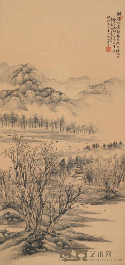 吴湖帆 己未（1919）年作 斜阳孤村 立轴 108×51cm