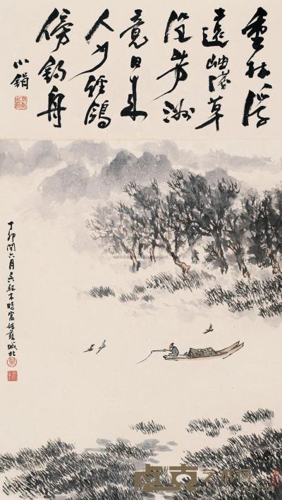吴养木 丁卯（1987）年作 重林独钓 镜片 78×43.5cm