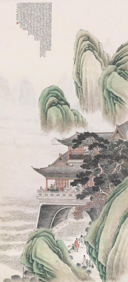 陆抑非 甲戌（1934）年作 松风楼阁 屏轴