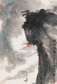 魏紫熙 癸亥（1983）年作 峡江帆影 立轴